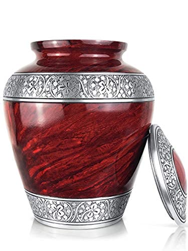 Cremation Urn for Human Ashes – Handcrafted Funeral Memorial Urn in Elegant Royal Red (Adult)