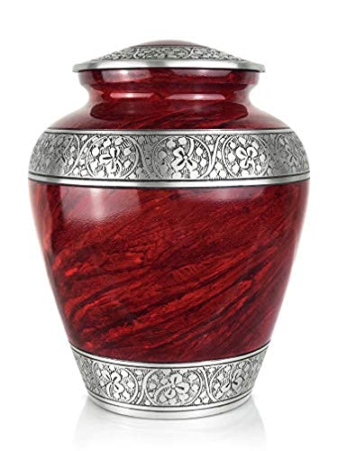 Cremation Urn for Human Ashes – Handcrafted Funeral Memorial Urn in Elegant Royal Red (Adult)