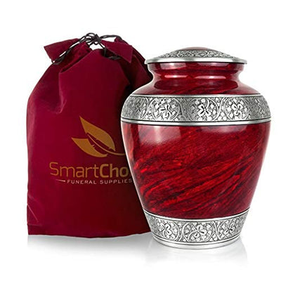 Cremation Urn for Human Ashes – Handcrafted Funeral Memorial Urn in Elegant Royal Red (Adult)