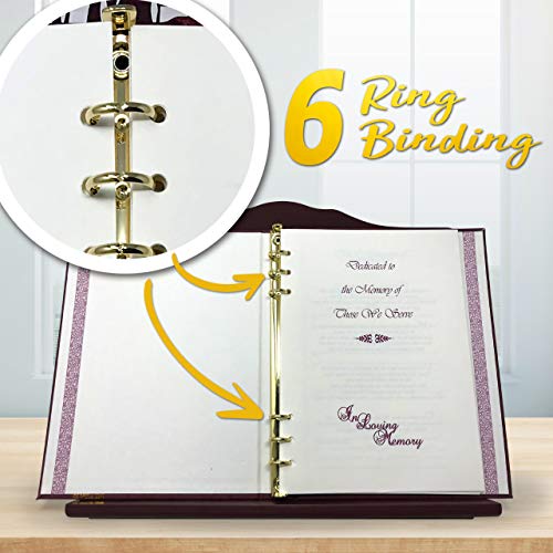 Funeral and Memorial Service Guest Register Book “in Loving Memory”, Burgundy Leatherette, Split Ring Format with Removable Pages, 7.25x10 Inches