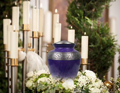 Cremation Urn for Human Ashes – Handcrafted Funeral Memorial Urn in Elegant Royal Purple (Adult)