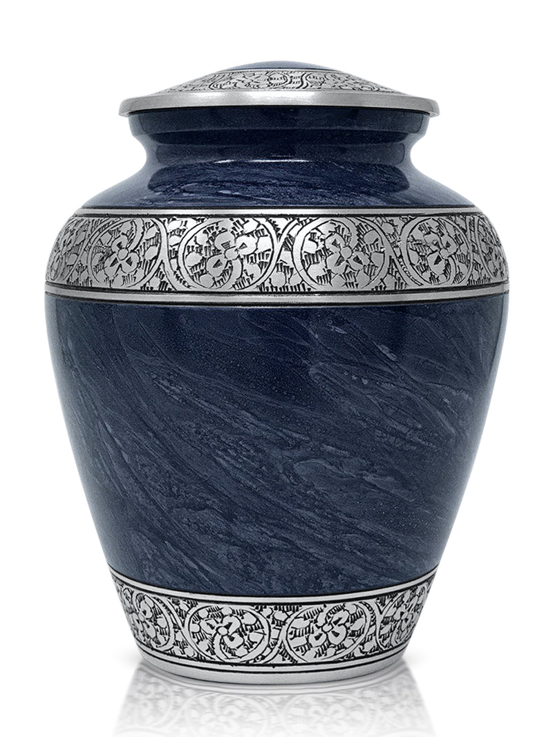 Cremation Urn for Human Ashes – Handcrafted Funeral Memorial Urn in Elegant Royal Blue (Adult)