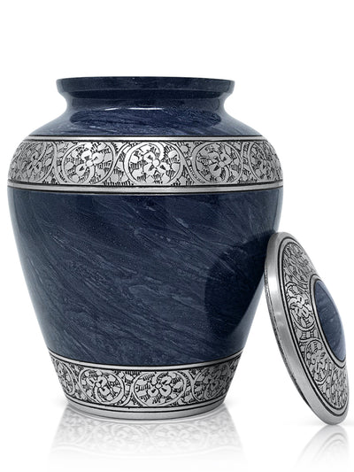 Cremation Urn for Human Ashes – Handcrafted Funeral Memorial Urn in Elegant Royal Blue (Adult)