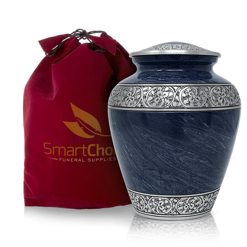 Cremation Urn for Human Ashes – Handcrafted Funeral Memorial Urn in Elegant Royal Blue (Adult)